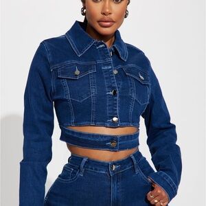 Stylish Blue Denim Crop Jacket and High-Waist Jeans Set